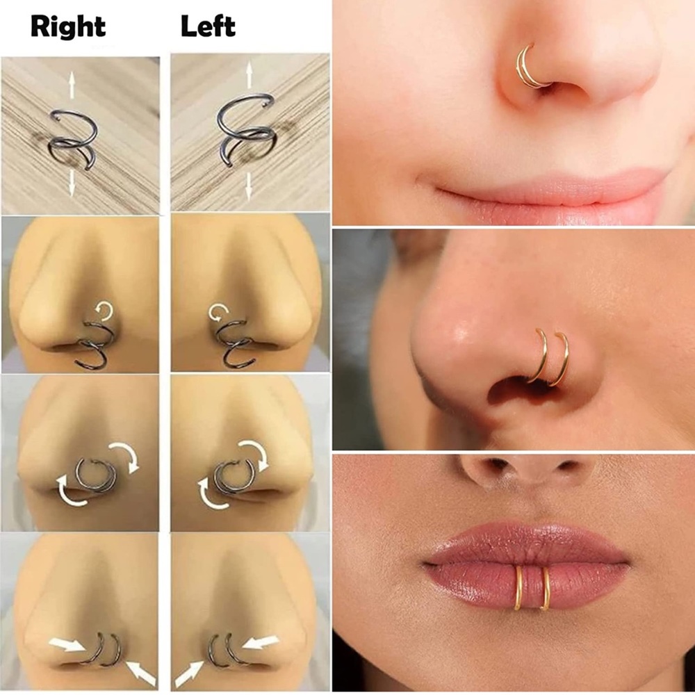 Double Nose Ring For Single Piercing Twist Nose Ring Hoop Nose Ring Double Hoop